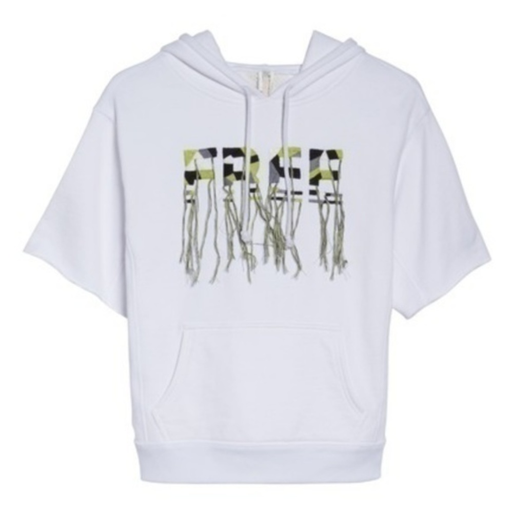 Free People  Camo Print White Fringed Hoodie Size Small